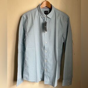 Armani Exchange Men's Light Blue Micro-Check Button-Down Shirt